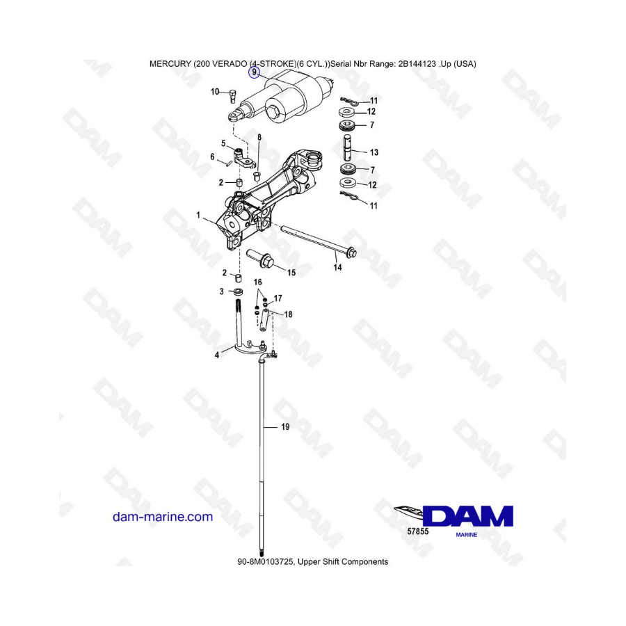 Mercury Verado 200 (6 Cylinders) - Upper shift components 