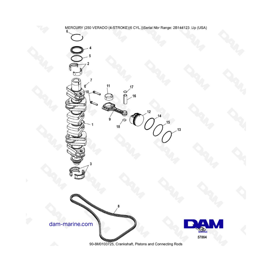 Mercury Verado 250 - Crankshaft, pistons & connecting rods