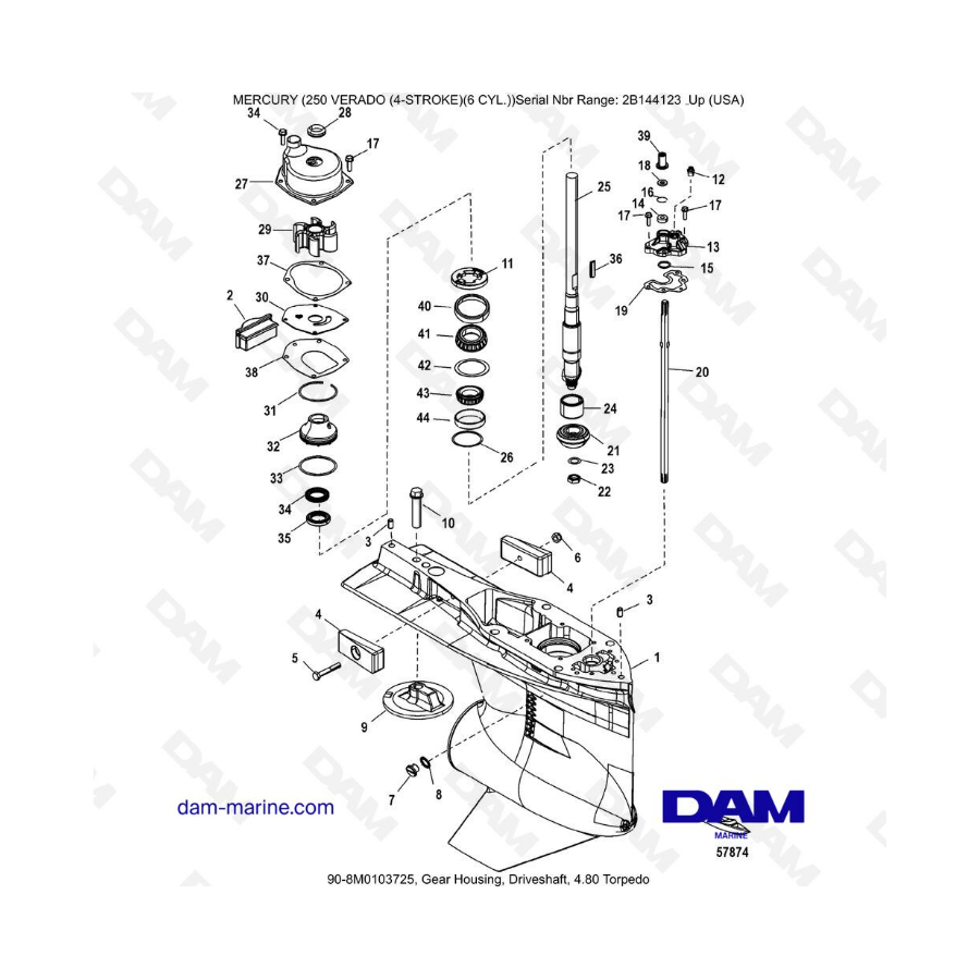 Mercury Verado 250 - Gear Housing, Driveshaft, 4.80 Torpedo