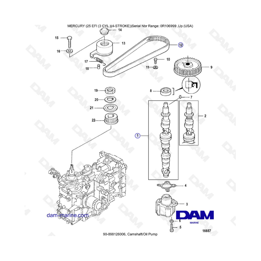 Mercury EFI 25cv - Arbol de levas/Bomba de aceite