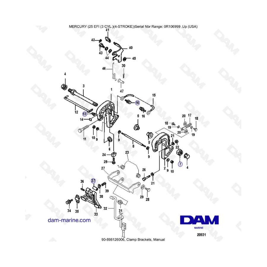 Mercury EFI 25cv - Abrazaderas, manual