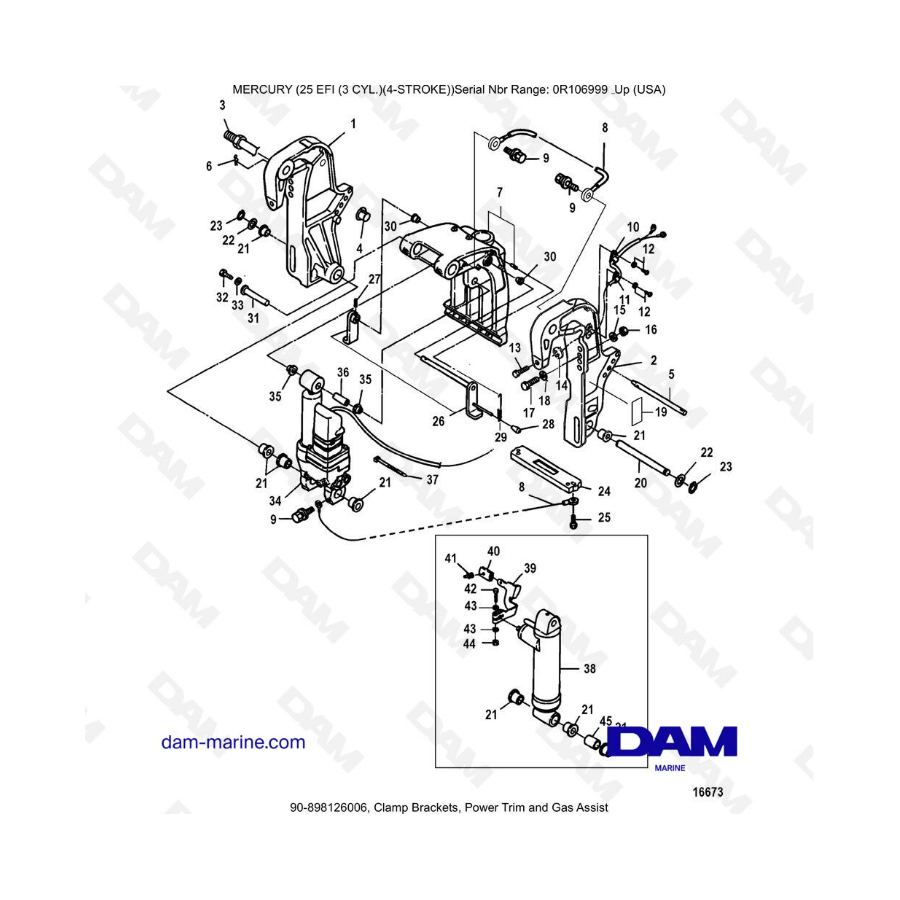 Mercury EFI 25cv - Abrazaderas, power trim & gas assist