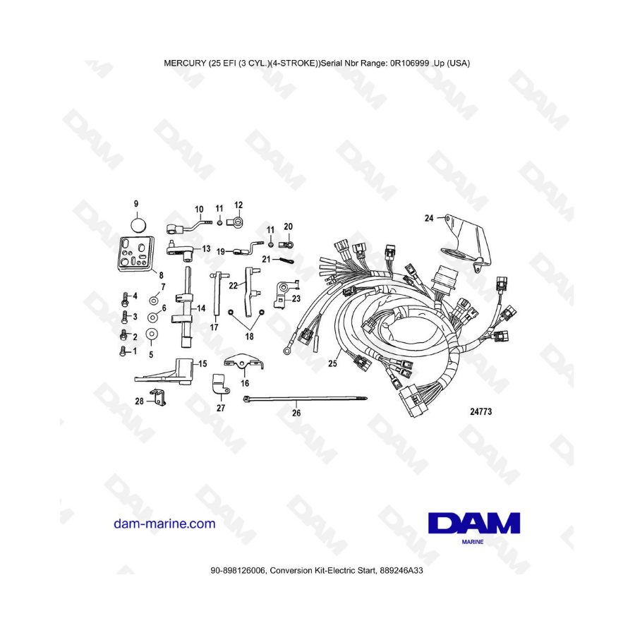 Mercury EFI 25cv - Kit conversión-arranque eléctrico, 889246A33