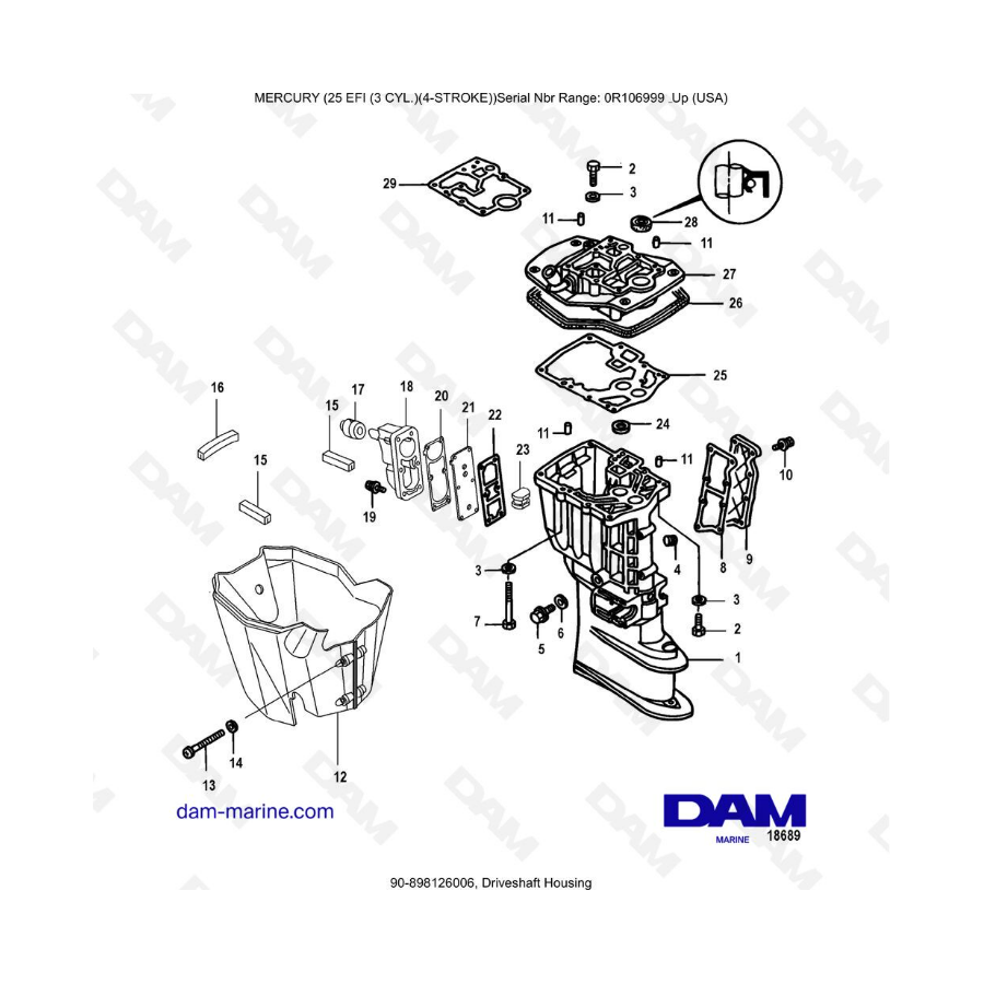 Mercury EFI 25cv - Caja cardán