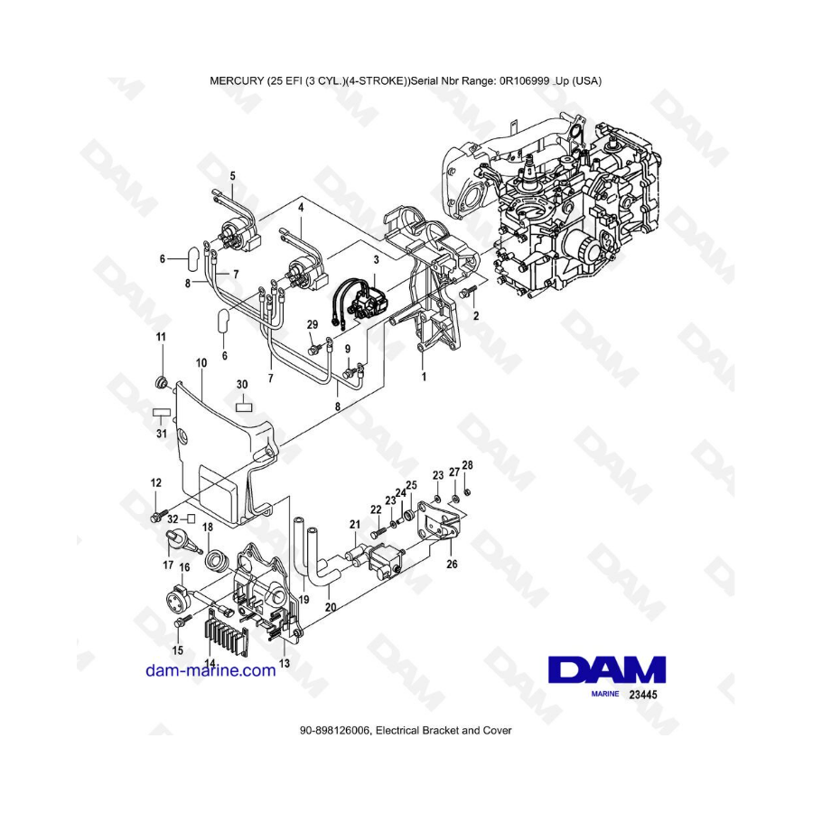 Mercury EFI 25cv - Electrical bracket & cover