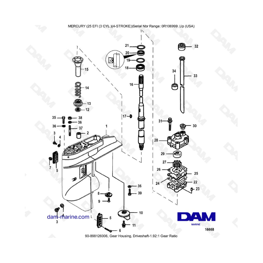 Mercury 25 EFI - Gear housing, driveshaft - 1.92:1 Gear ratio