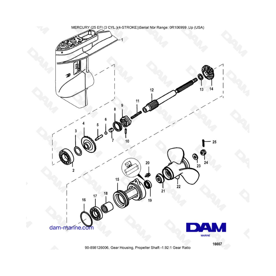 Mercury 25 EFI - Gear Housing, Propeller Shaft -1.92:1 Gear Ratio