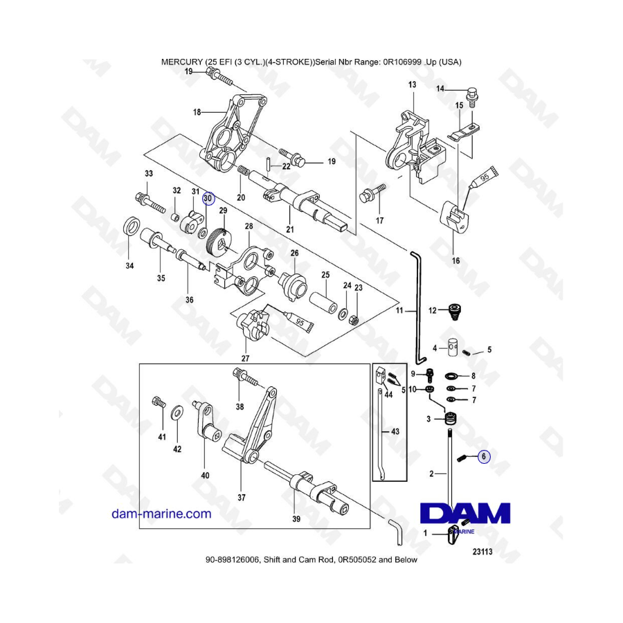 Mercury 25 EFI - Shift & cam rod, 0R505052 & -