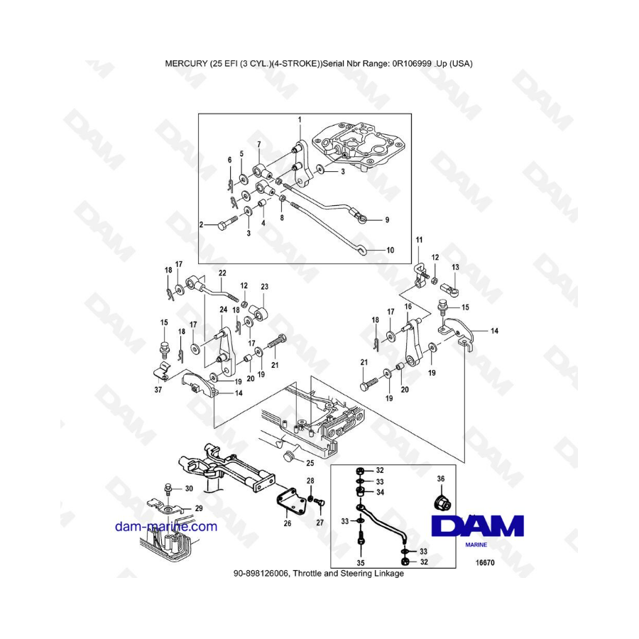 Mercury 25 EFI - Throttle and steering linkage