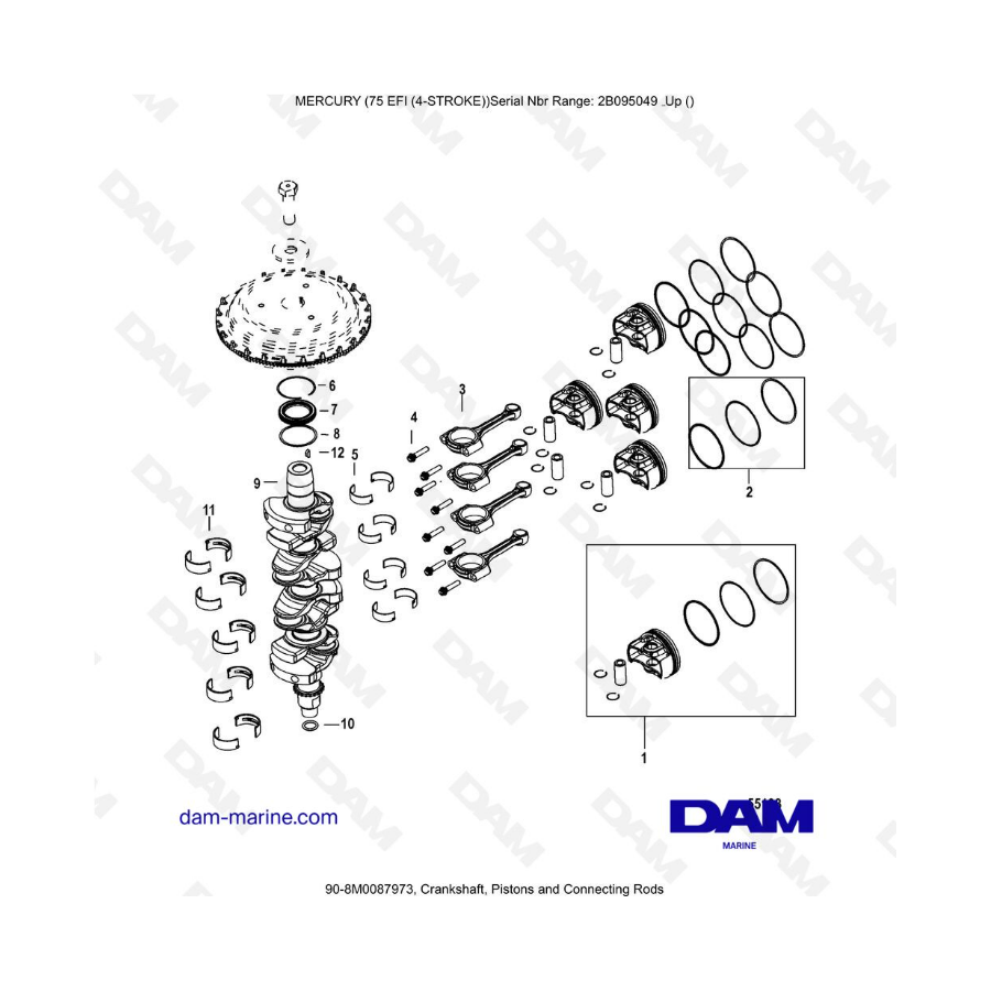 Mercury 75 EFI - Crankshaft, pistons & connecting rods