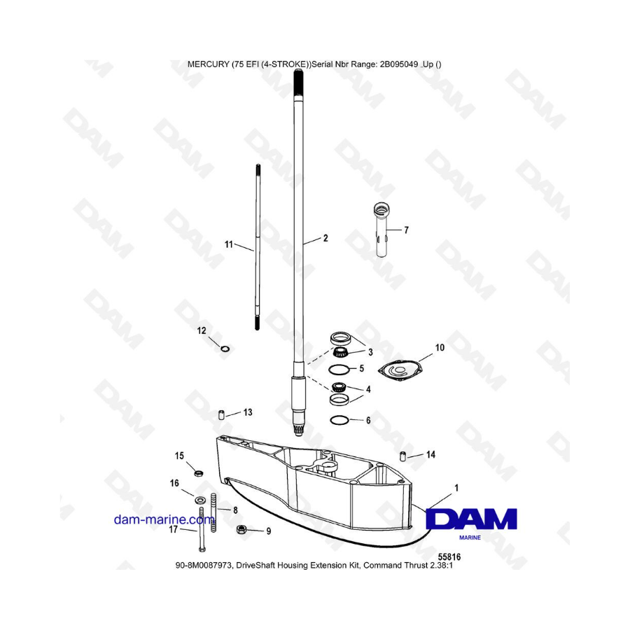 Mercury 75 EFI - Driveshaft housing extension kit, command thrust 2.38:1