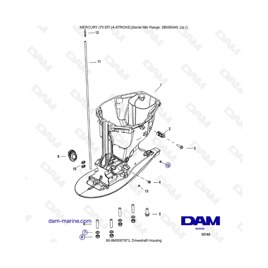 Mercury 75 EFI - Driveshaft housing extension kit, standard