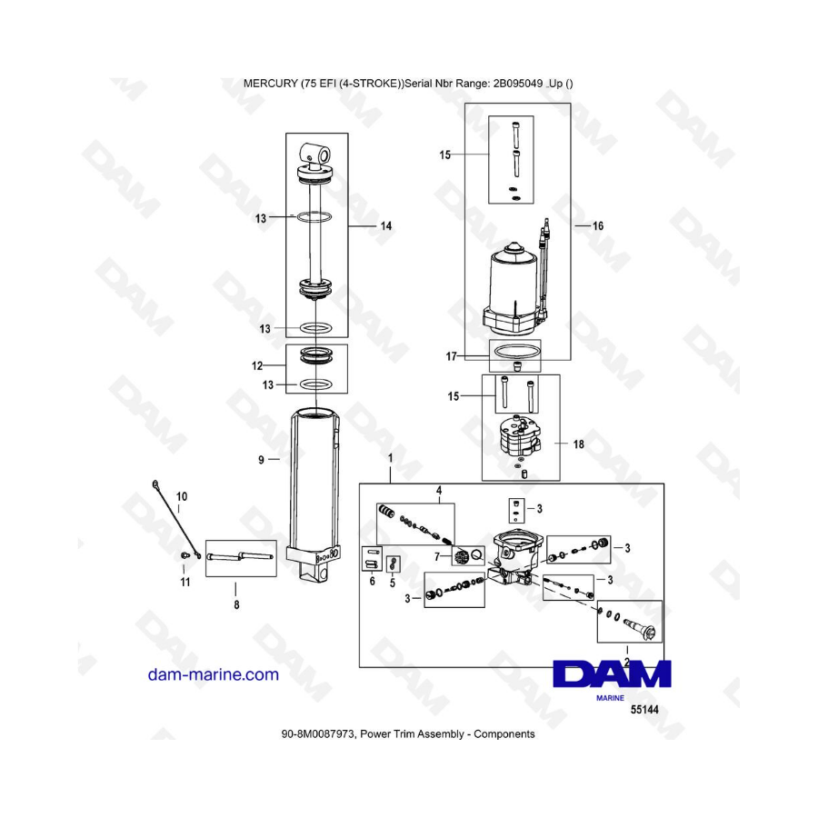 Mercury 75 EFI - Power trim assembly - components