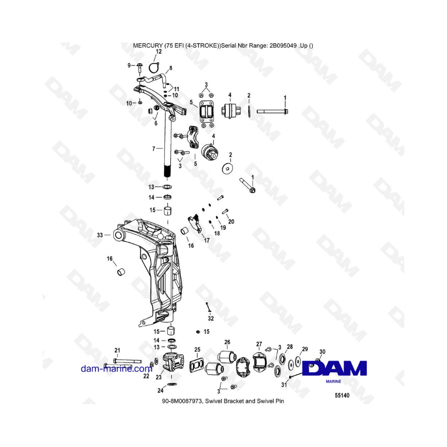 Mercury 75 EFI - Soporte giratorio y pasador giratorio