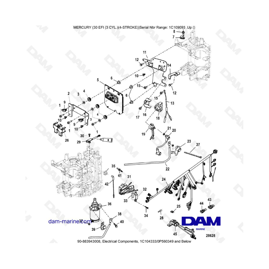 Mercury 30 EFI - Componentes eléctricos, 1C104334/0P560350 y posteriores