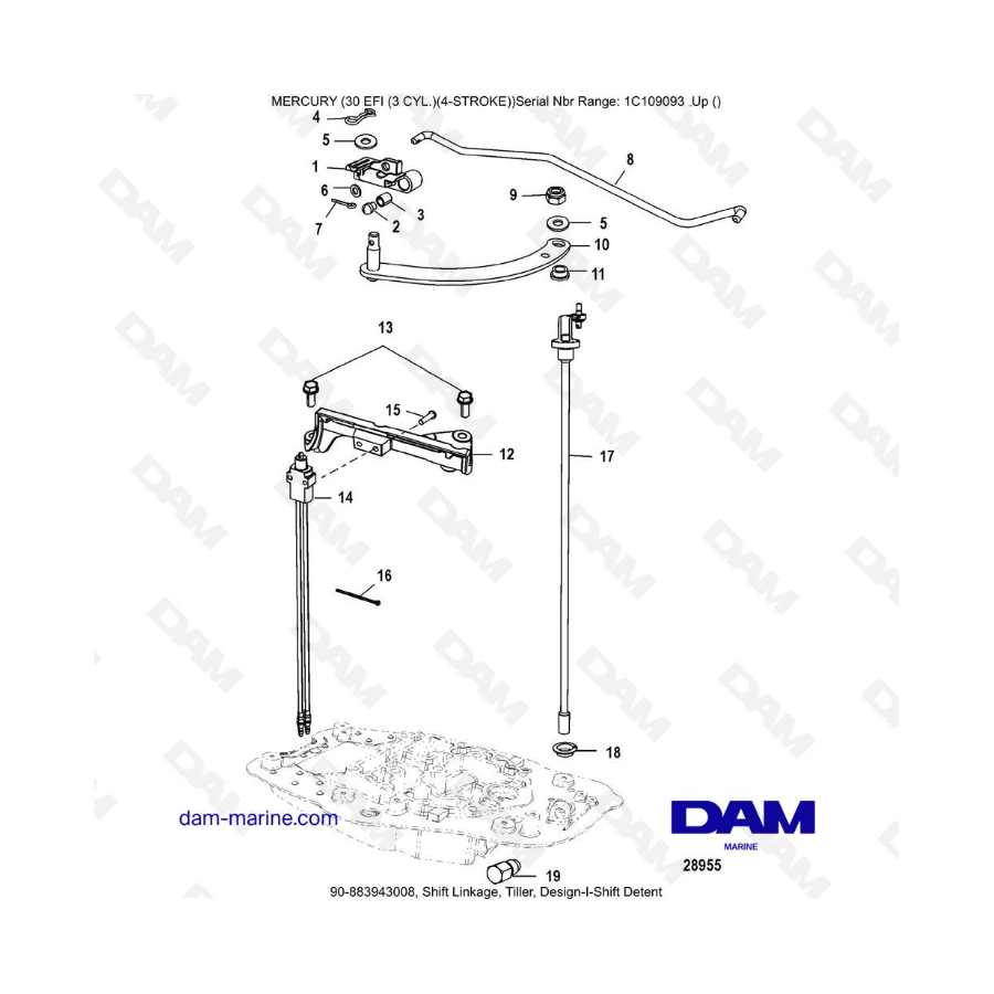 Mercury 30 EFI - Shift Linkage, Tiller, Design-I-Shift Detent