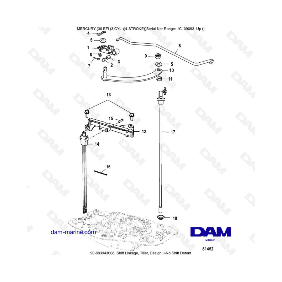 Mercury 30 EFI -  Shift Linkage, Tiller, Design II