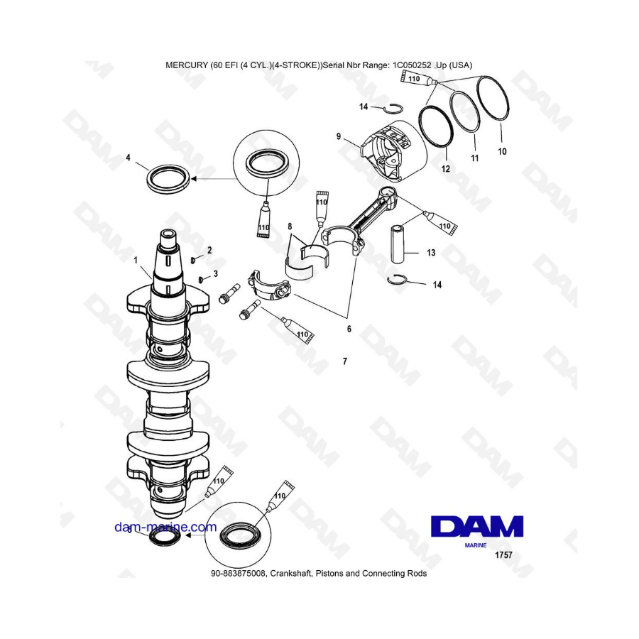 Mercury 60 EFI - Crankshaft, pistons & connecting rods