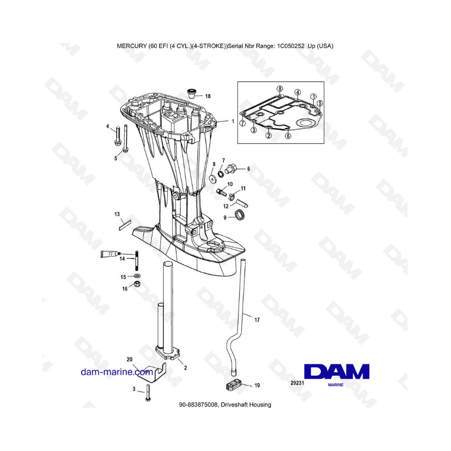 Mercury 60 EFI - Caja del eje de transmisión