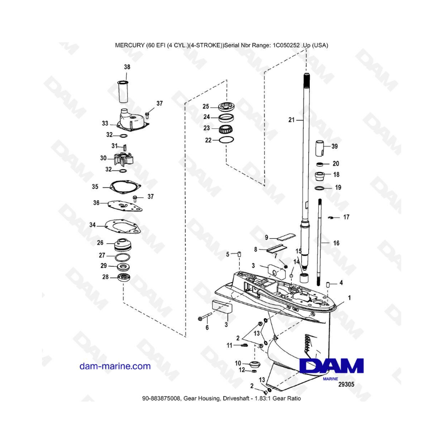 Mercury 60 EFI - Gear Housing, Driveshaft - 1.83:1 Gear Ratio