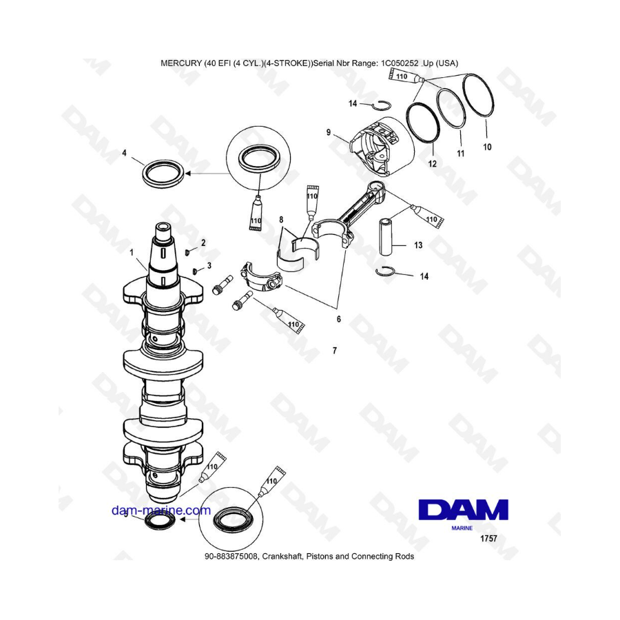 Mercury 40 EFI - Crankshaft, Pistons and Connecting Rods