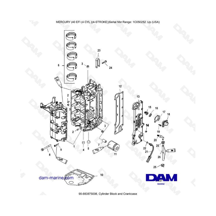 Mercury 40 EFI - Bloque de cilindros y cárter