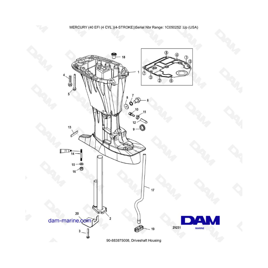 Mercury 40 EFI - Caja del eje de transmisión