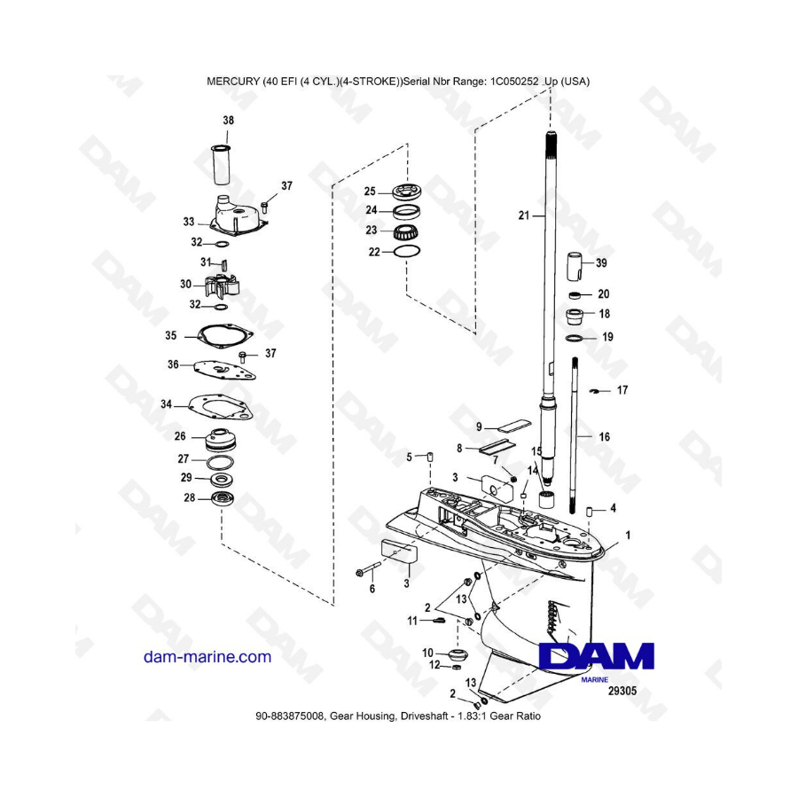 Mercury 40 EFI - Gear Housing, Driveshaft - 1.83:1 Gear Ratio