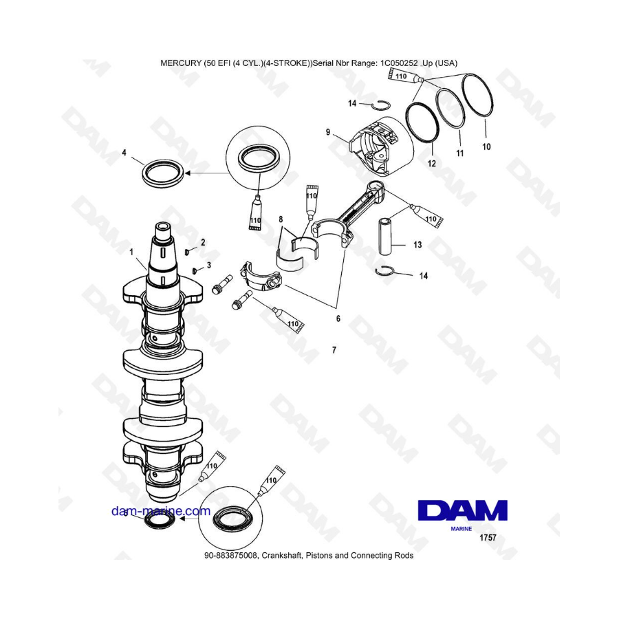 Mercury 50 EFI - Crankshaft, Pistons and Connecting Rods