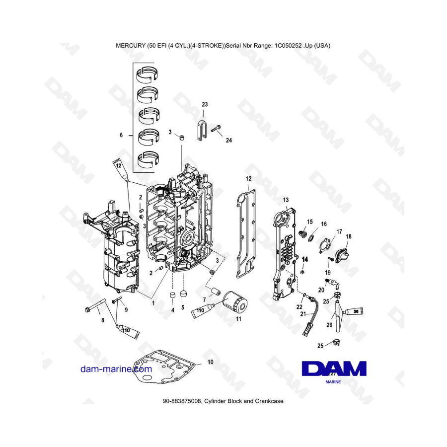 Mercury 50 EFI - Bloque de cilindros y cárter