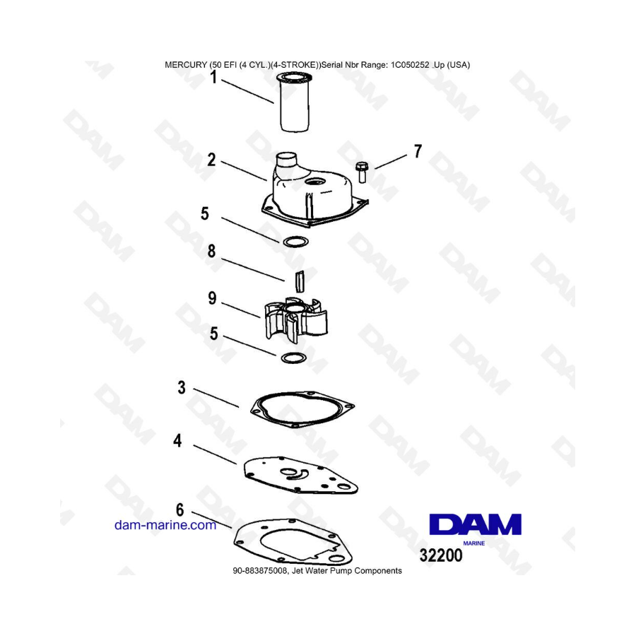 Mercury 50 EFI - Jet water pump components