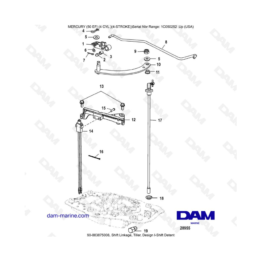 Mercury 50 EFI - Shift Linkage, Tiller, Design I-Shift Detent