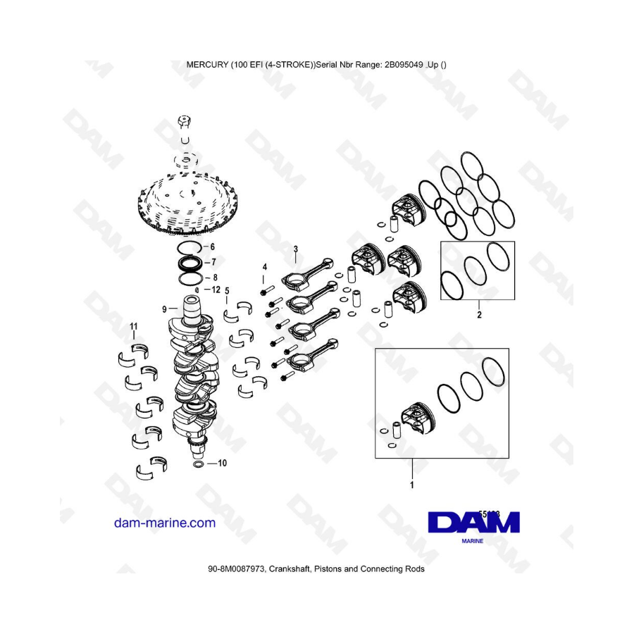 Mercury 100 EFI - Cigüeñal, pistones y bielas