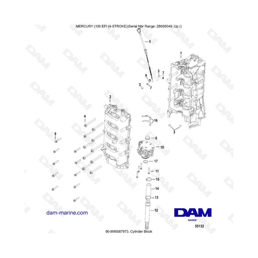 Mercury 100 EFI - Cylinder block