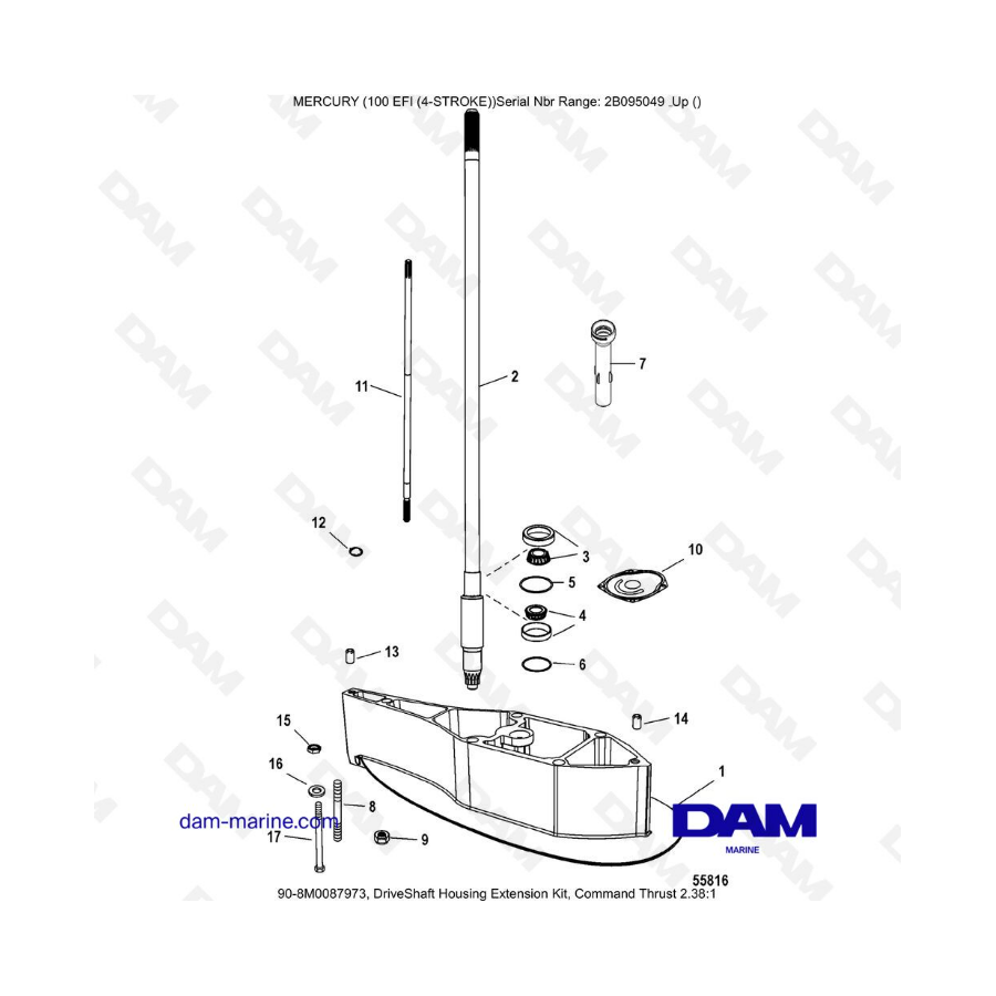 Mercury 100 EFI - DriveShaft Housing Extension Kit, Command Thrust 2.38:1