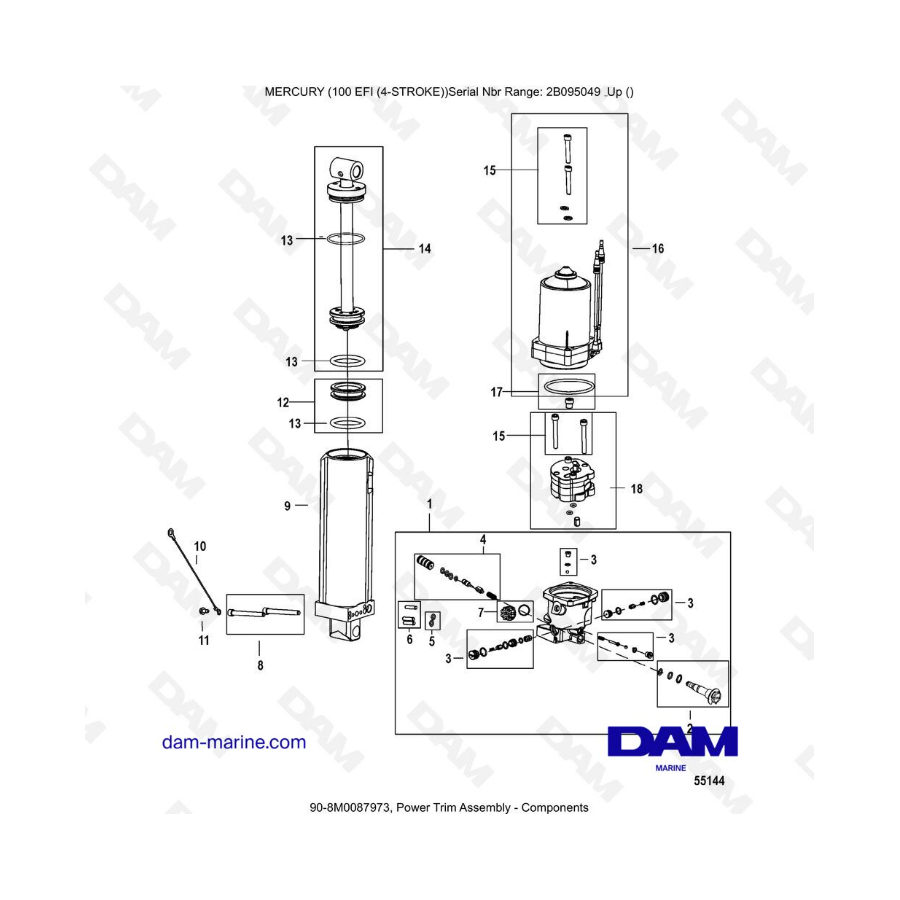 Mercury 100 EFI - Power trim assembly - components