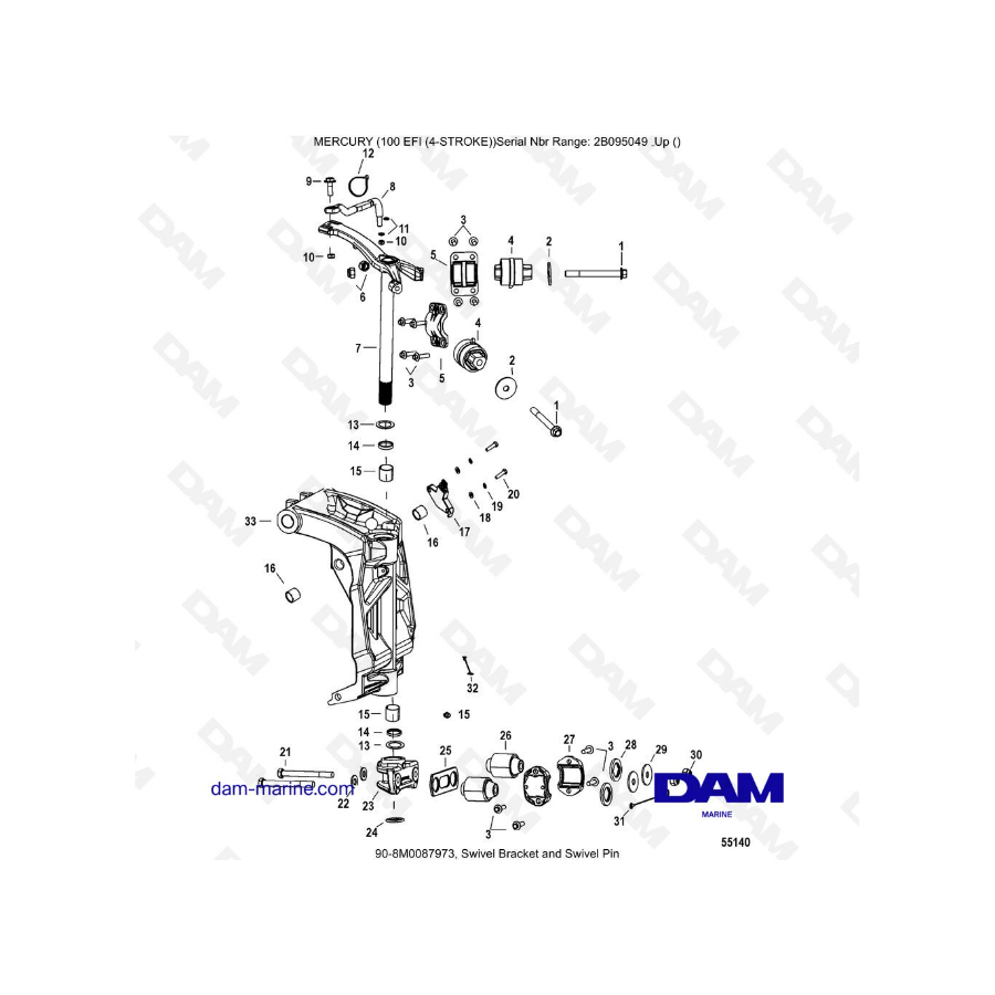 Mercury 100 EFI - Soporte giratorio y pasador giratorio