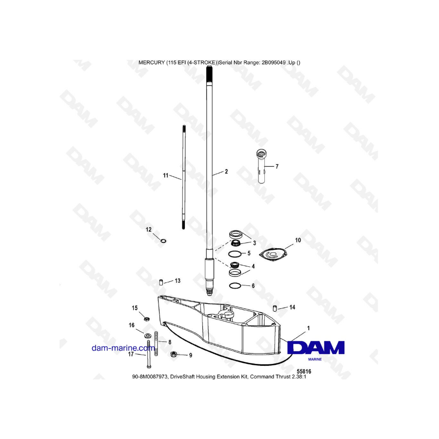 Mercury 115 EFI - DriveShaft Housing Extension Kit, Command Thrust 2.38:1