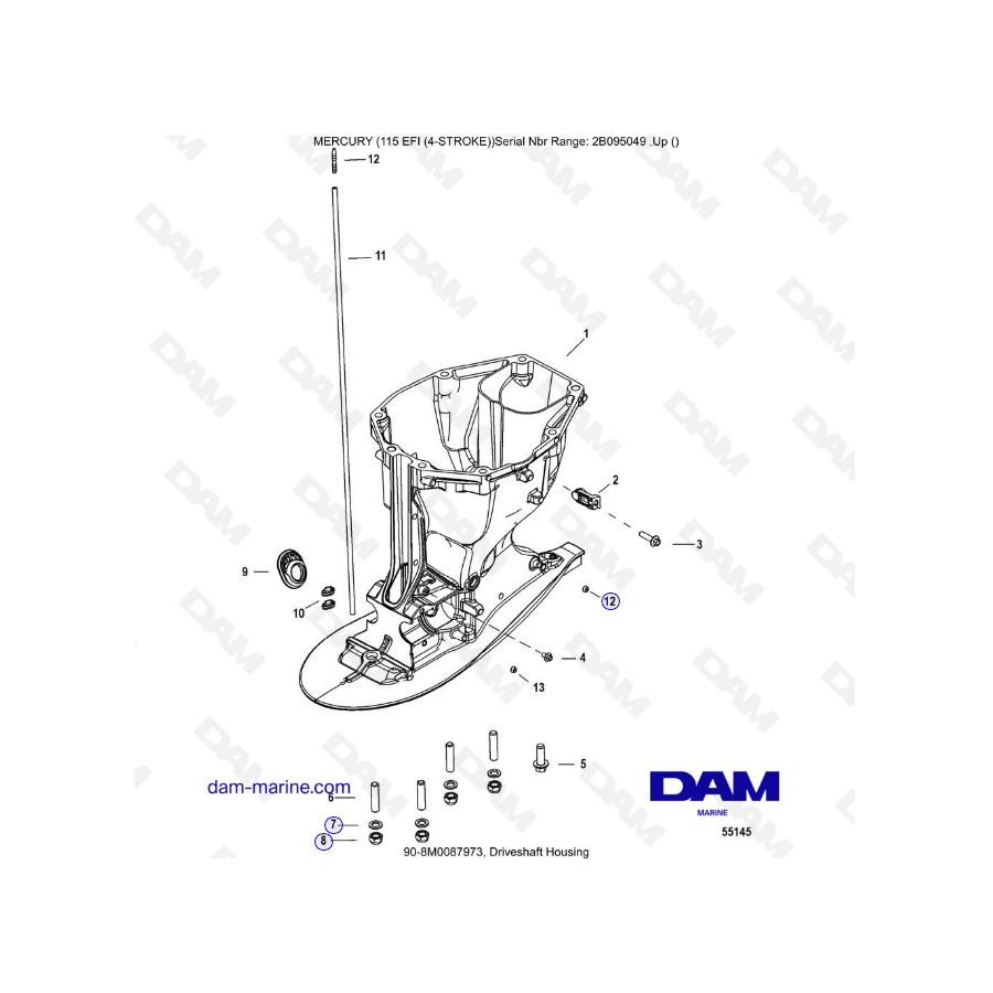 Mercury 115 EFI - Caja del eje de transmisión