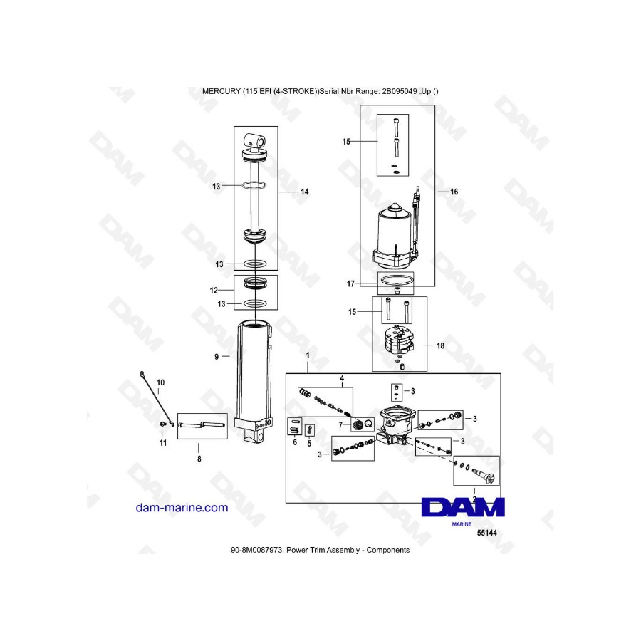 Mercury 115 EFI - Conjunto de compensación hidráulica - Componentes