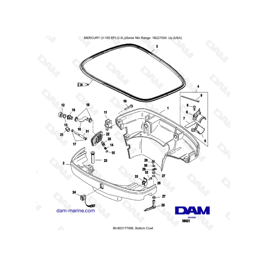 Mercury V-150 EFI (2.5L) - Carenado inferior