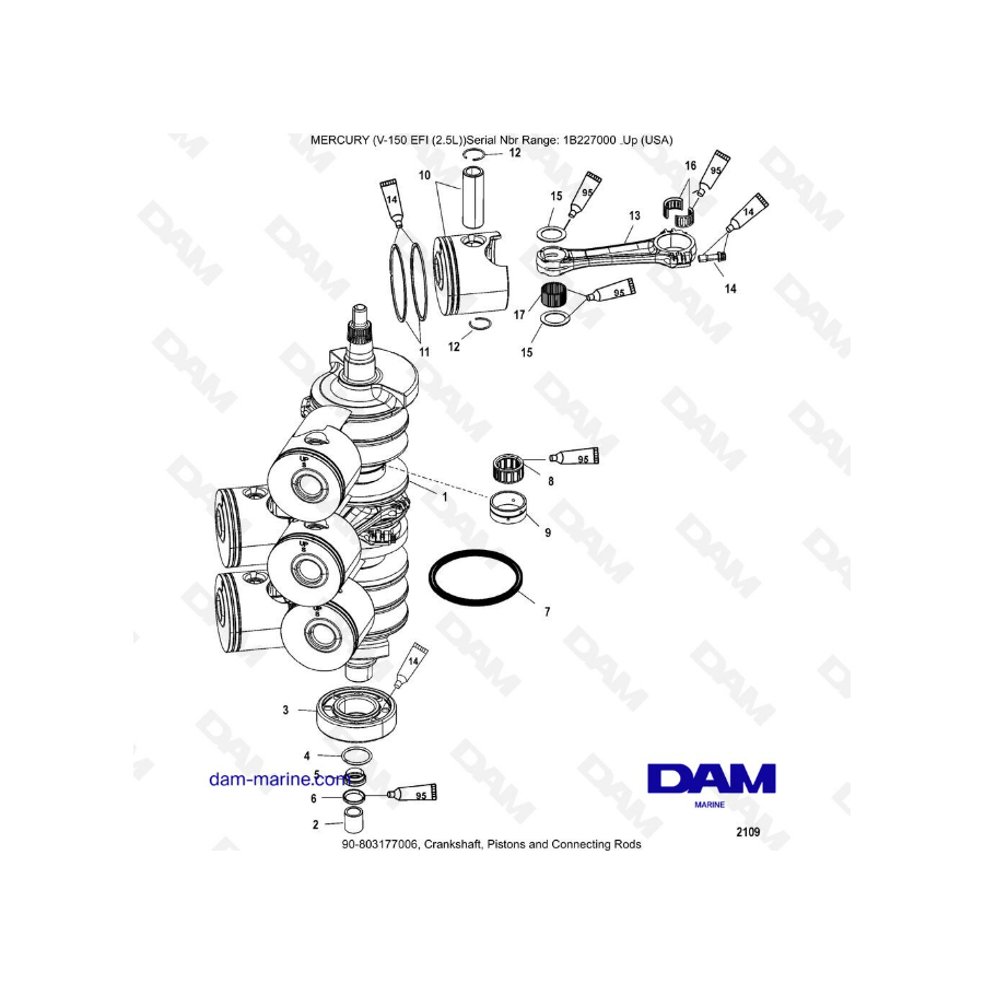 Mercury V-150 EFI (2.5L) - Cigüeñal, pistones y bielas