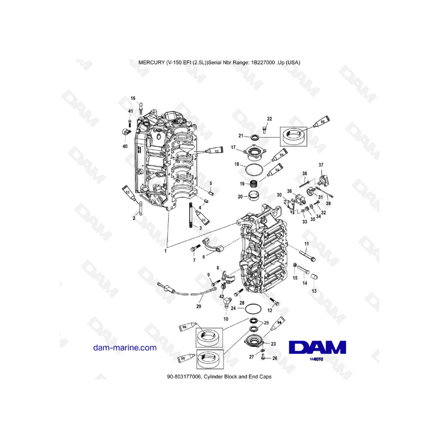 Mercury V-150 EFI (2.5L) - Bloque de cilindros y tapas de los extremos