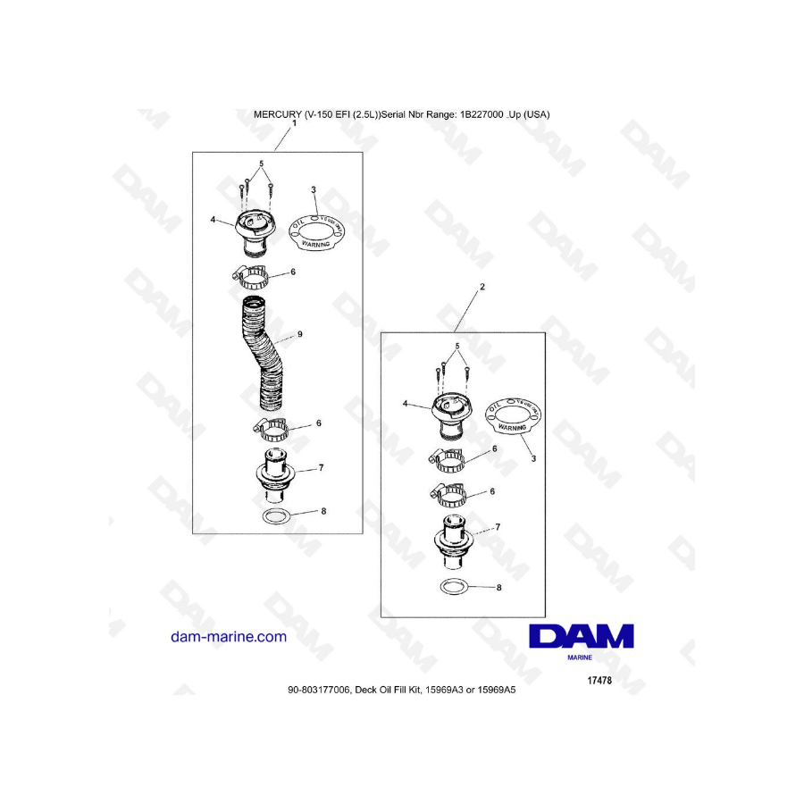 Mercury V-150 EFI (2.5L) - Deck Oil Fill Kit, 15969A3 or 15969A5