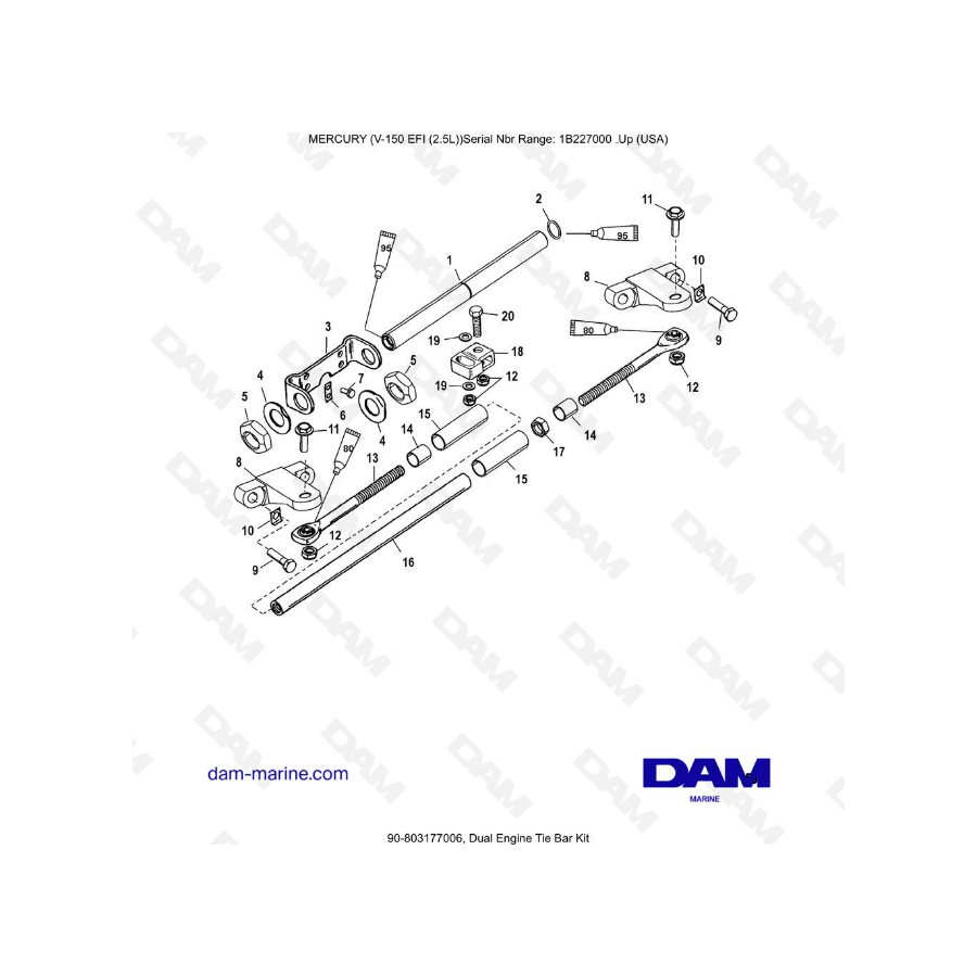 Mercury V-150 EFI (2.5L) - Dual Engine Tie Bar Kit