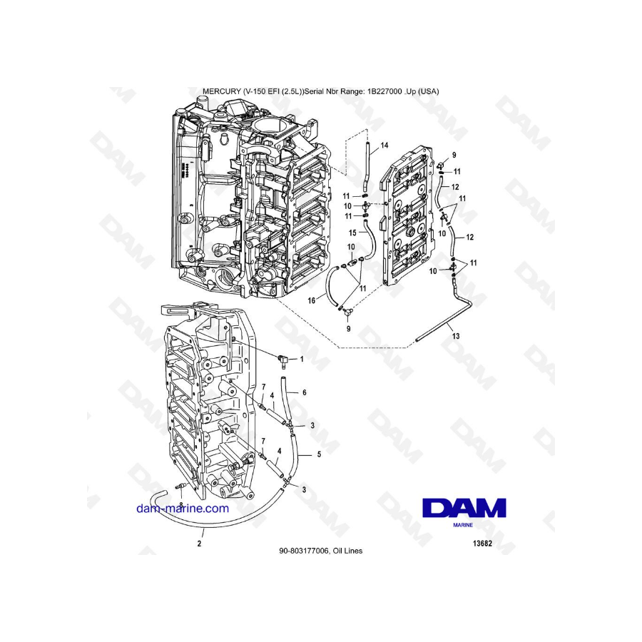 Mercury V-150 EFI (2.5L) - Líneas de aceite