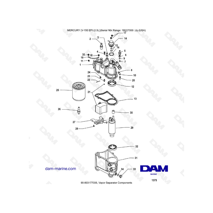 Mercury V-150 EFI (2.5L) - Componentes del separador de vapor