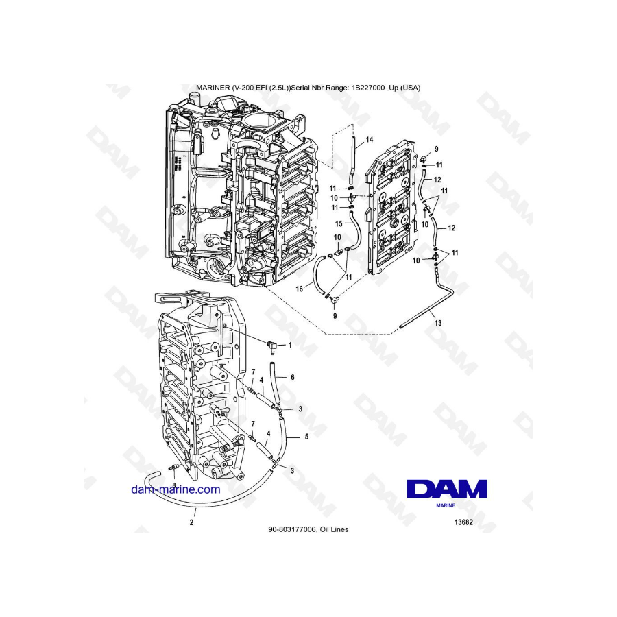 Mercury Mariner V-200 EFI (2.5L) - Líneas de aceite