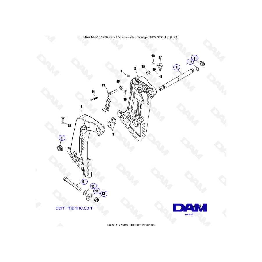 Mercury Mariner V-200 EFI (2.5L) - Soportes para espejo de popa