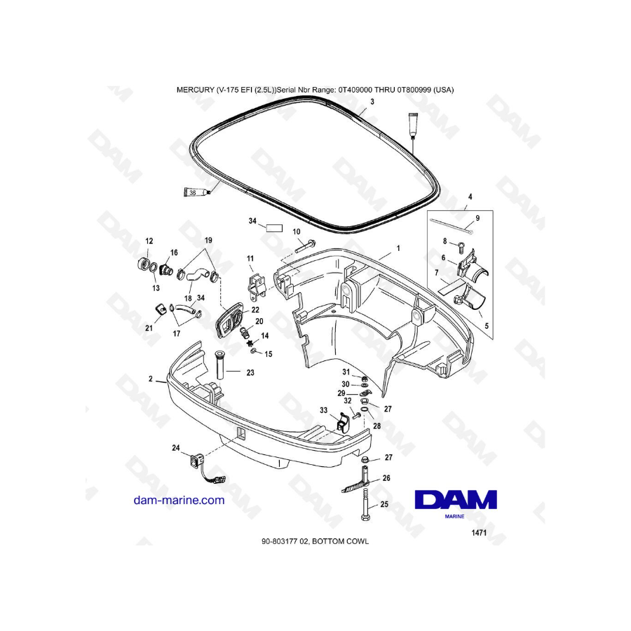 Mercury Mariner V-175 EFI (2.5L) - Bottom cowl